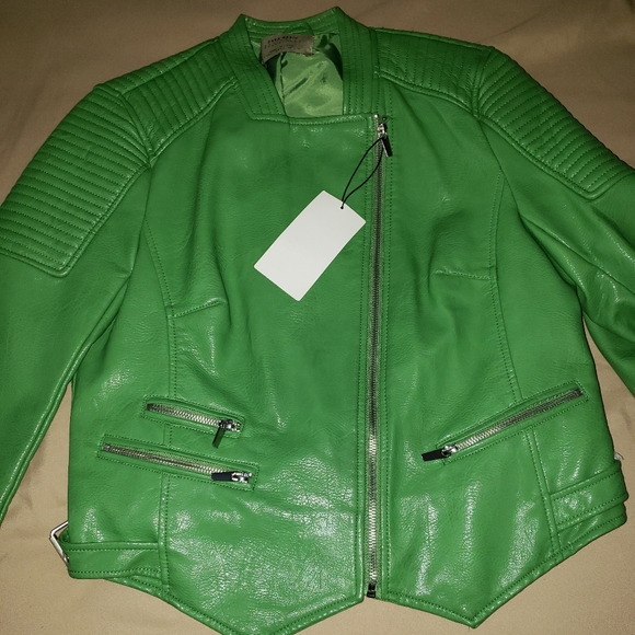 zara green leather jacket